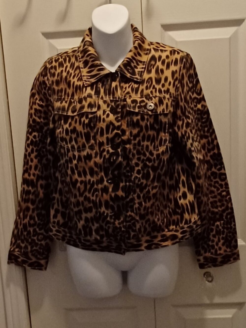 Saint Tropez West Petite, Back/Brown/Tan Animal Print Linen Jacket, PM, NWOT